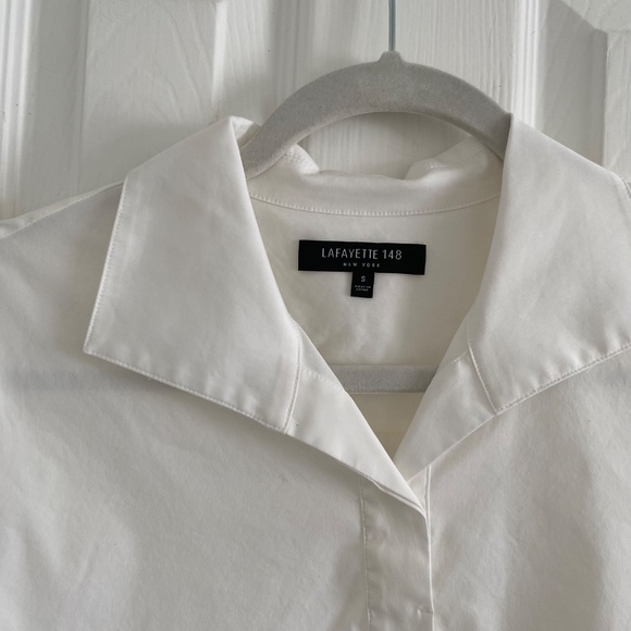 Lafayette 148 New York - White 3/4 Sleeve Button-Down Shirt Tunic Blouse - Picture 6 of 10